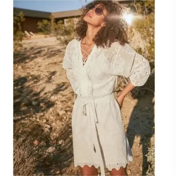 NEW White House Black Market Long-Sleeve White Eyelet Dress, XXS - Picture 2 of 14